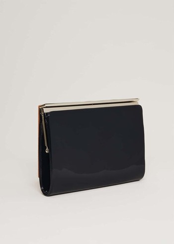 Phase Eight Patent Open Slim Bags Navy Australia | YH1542867